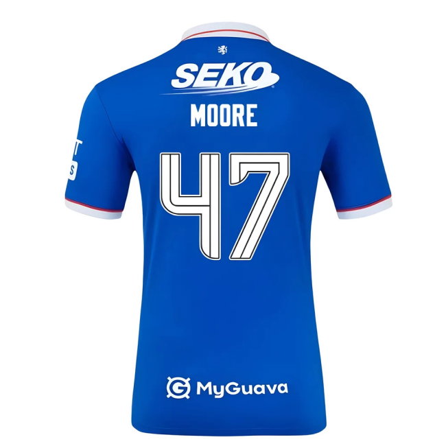 2025-2026 Rangers Home Shirt (Kids) (Moore 47)-SoccerKits Hub | Buy Soccer Jerseys Online